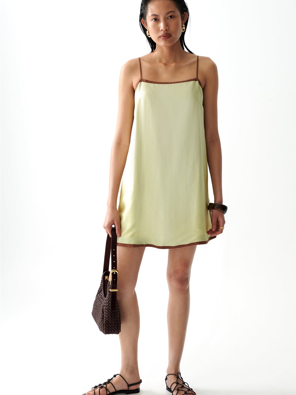 Light Green Slip Chemise with Brown Trim